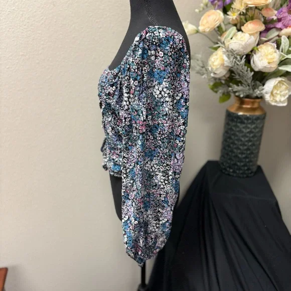 Wild Fable Floral Ruched Long Sleeve Square Neck  Print Women's Top. Size XL - Picture 2 of 7